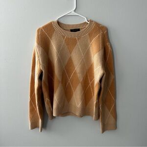 Ann Taylor Grandpa Sweater Argyle Tan Cream Crewneck Sweater NWT Size Medium